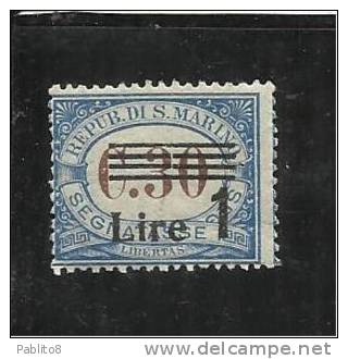 REPUBBLICA DI SAN MARINO 1936 - 1939 SEGNATASSE SOPRASTAMPATI OVERPRINTED LIRE 1 SU 30c MNH - Segnatasse