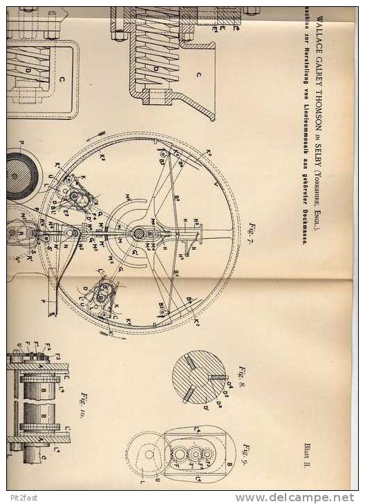 Original Patentschrift - W. Thomson In Selby , Yorkshire , 1898 , Maschine Für Linoleum - Mosaik !!! - Tools