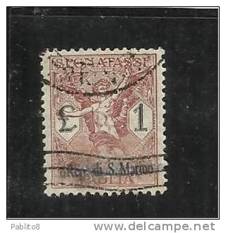 SAN MARINO 1924 SEGNATASSE PER VAGLIA DUE TASSE TAXE LIRE 1 USATO USED - Postage Due