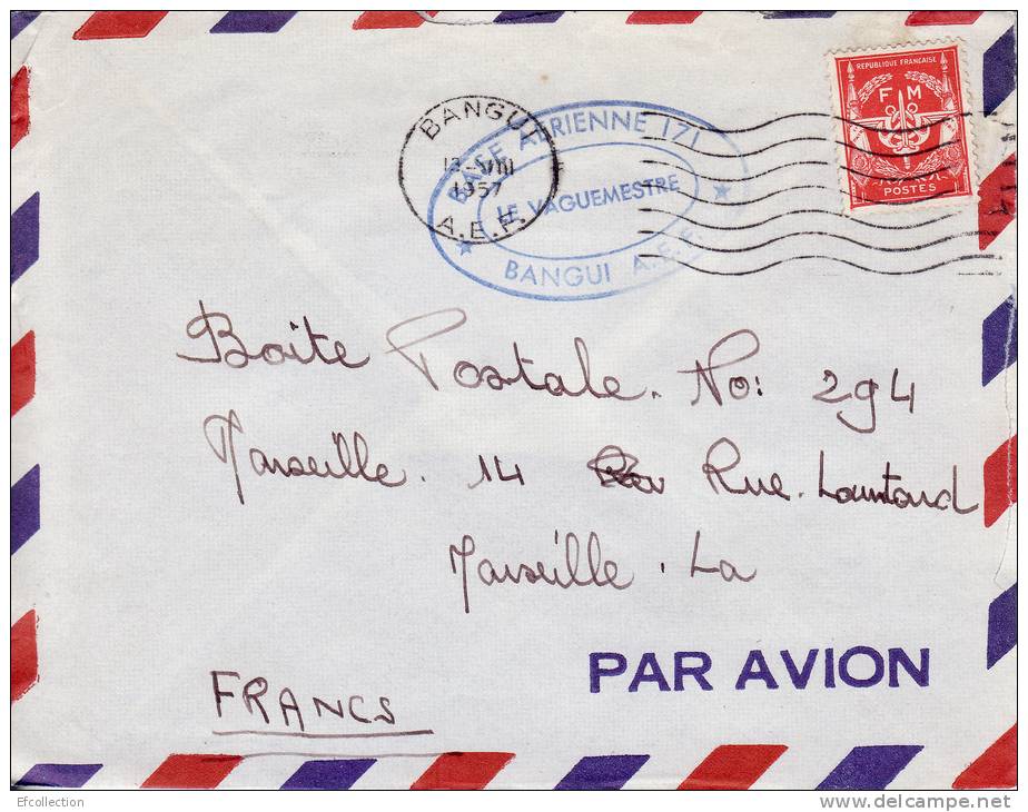 BANGUI - OUBANGUI - AFRIQUE - COLONIE - N° 12 FRANCHISE - TAMPON MILITAIRE BASE AERIENNE 171 - LETTRE PAR AVION - Covers & Documents