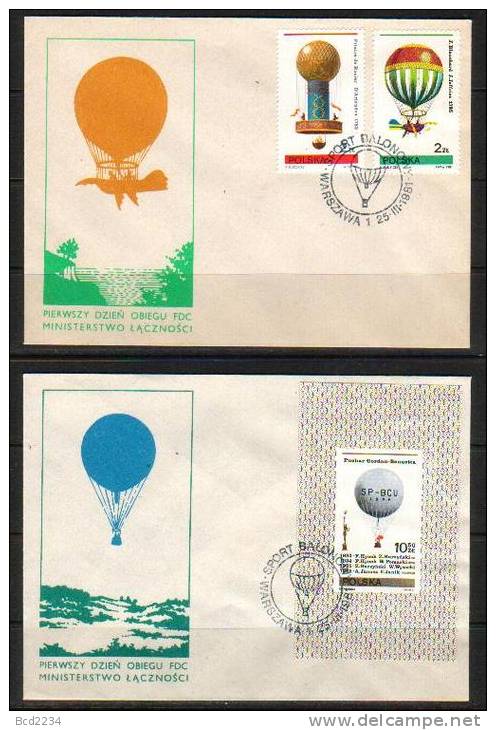 POLAND FDC 1981 BALLOONING BALLOON FLIGHT SPORTS SET PLUS MINIATURE SHEET MS - FDC