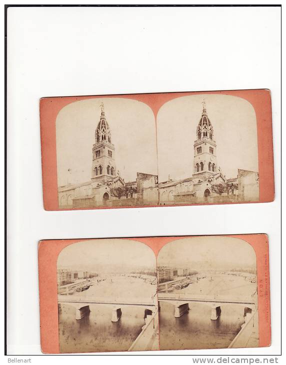 LYON - Eglise De Fourvière Et Ponts De Tillsit, Du Palais Et De Nemours - 2 Vues - Photos Stéréoscopiques