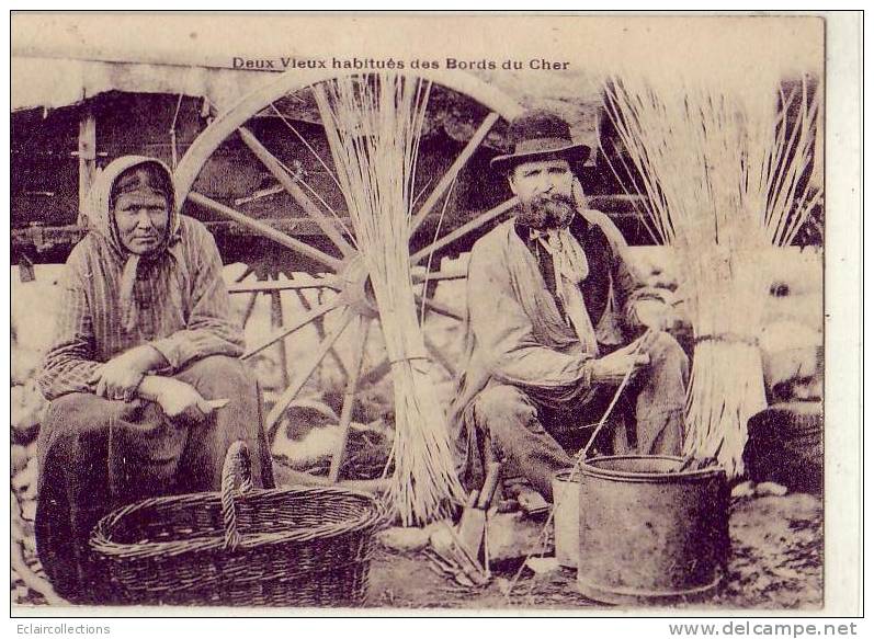 Métier Artisanat   Deux Vieux Habitués Des Bords Du Cher   Bohémiens  Roulotte  Romanichels Fabrication Des Paniers - Artisanat