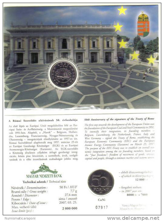 UNGHERIA HUNGARY 50 FORINT 2007 BLISTER TRATTATI DI ROMA SUPER OFFERTA - Hongrie