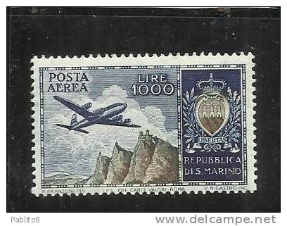 SAN MARINO 1954 POSTA AEREA AIR MAIL AEREO VEDUTA E STEMMA LIRE 1000 MNH - Luftpost