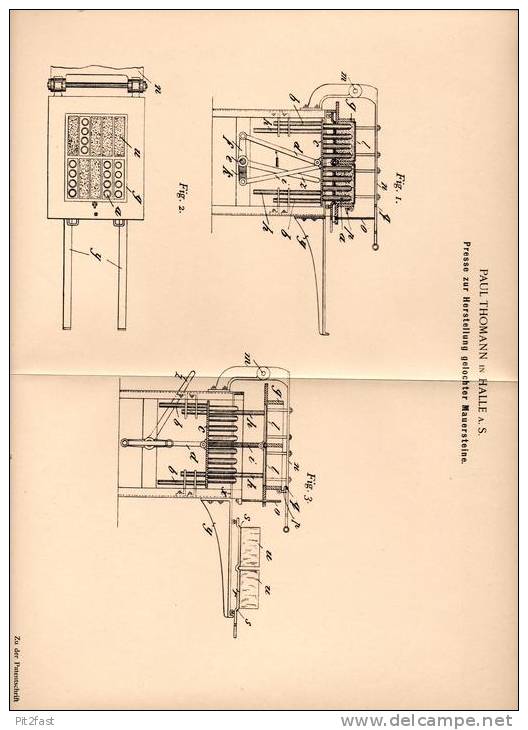 Original Patentschrift - P. Thomann In Halle A.S., 1903 , Herstellung Gelochter Mauersteine , Bau , Maurer !!! - Architektur
