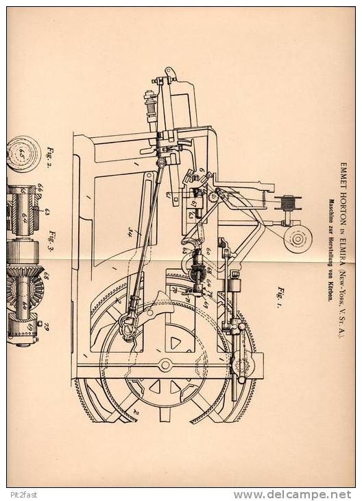 Original Patentschrift - Emmet Horton In Elmira , New-York , USA , 1902 , Maschine Für Körbe , Korb !!! - Tools