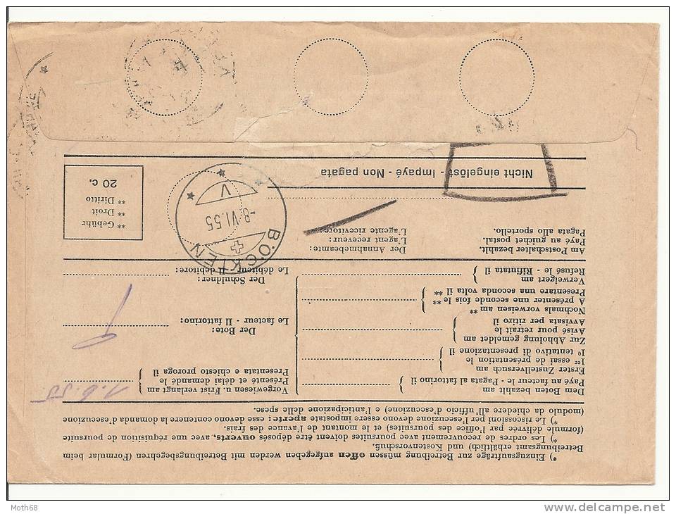 1955 Einzugsmandat 1x 20Rp. 1x 40Rp. Frankatur - Lettres & Documents