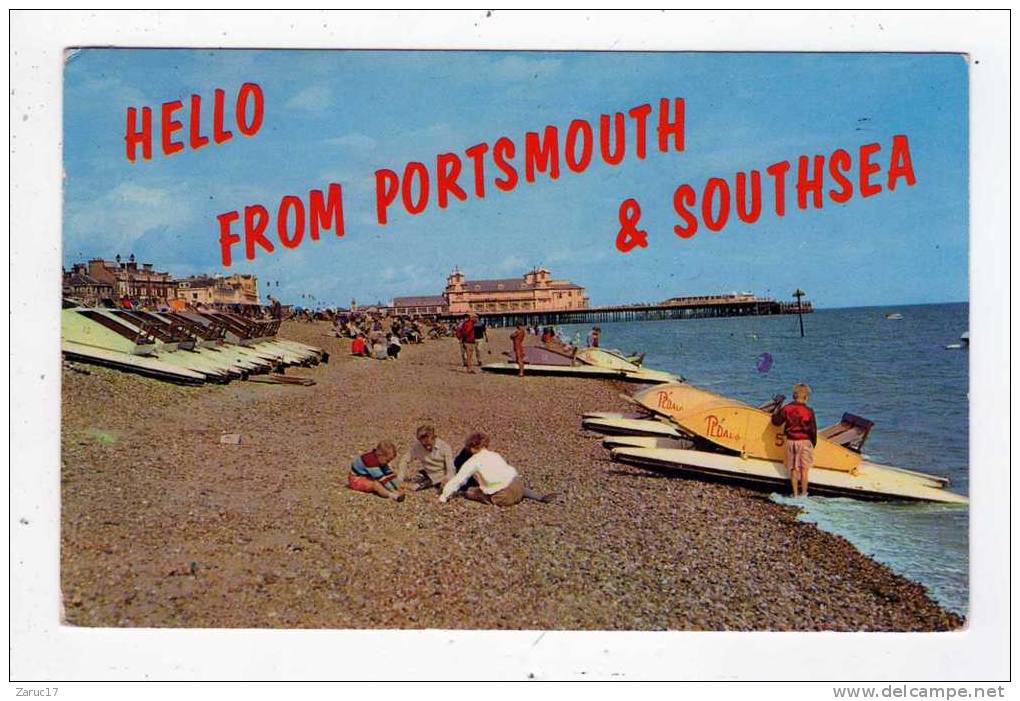 Carte Postale HELLO FROM PORTSMOUTH & SOUTHSEA 1974 PEDALO PLAGE  SABLE Angleterre - Portsmouth