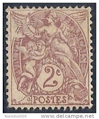 1900 FRANCIA ALLEGORIA TIPO BLANC 2 CENT SENZA GOMMA - FR476 - 1900-29 Blanc