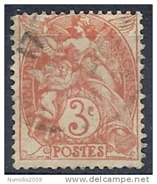 1900 FRANCIA USATO ALLEGORIA TIPO BLANC 3 CENT ARANCIO - FR476-3 - 1900-29 Blanc