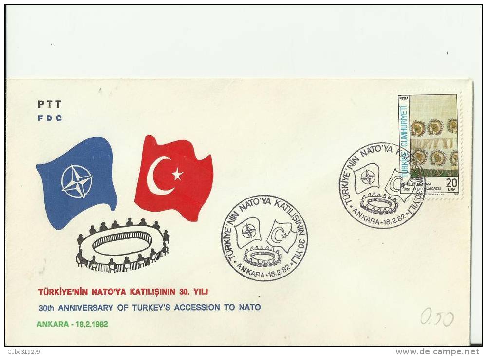 TURKEY 1982- FDC 30 YEARS OF TURKEY ACCESSION TO NATO  W 1 STAMP OF 20 LIRAS  ANKARA  FEB 18 RETUNA75 - OTAN