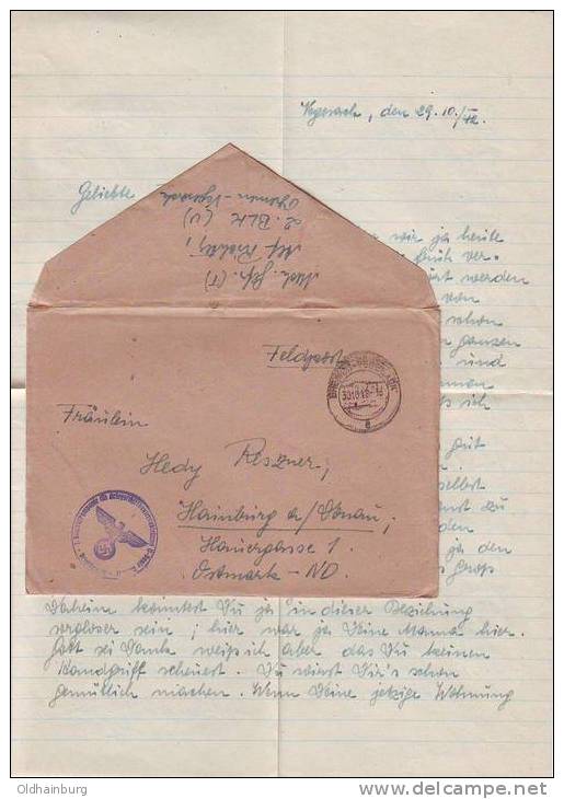 903c: Feldpost Eines österreichischen Matrosen In Die Ostmark, Vogesach 29.10.42 - Covers & Documents