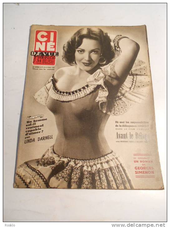 REVUE / CINE REVUE / N° 45  DE 1953 / LINDA DARNELL + SERGE REGGIANI ET MARTHE MERCADIER - Magazines