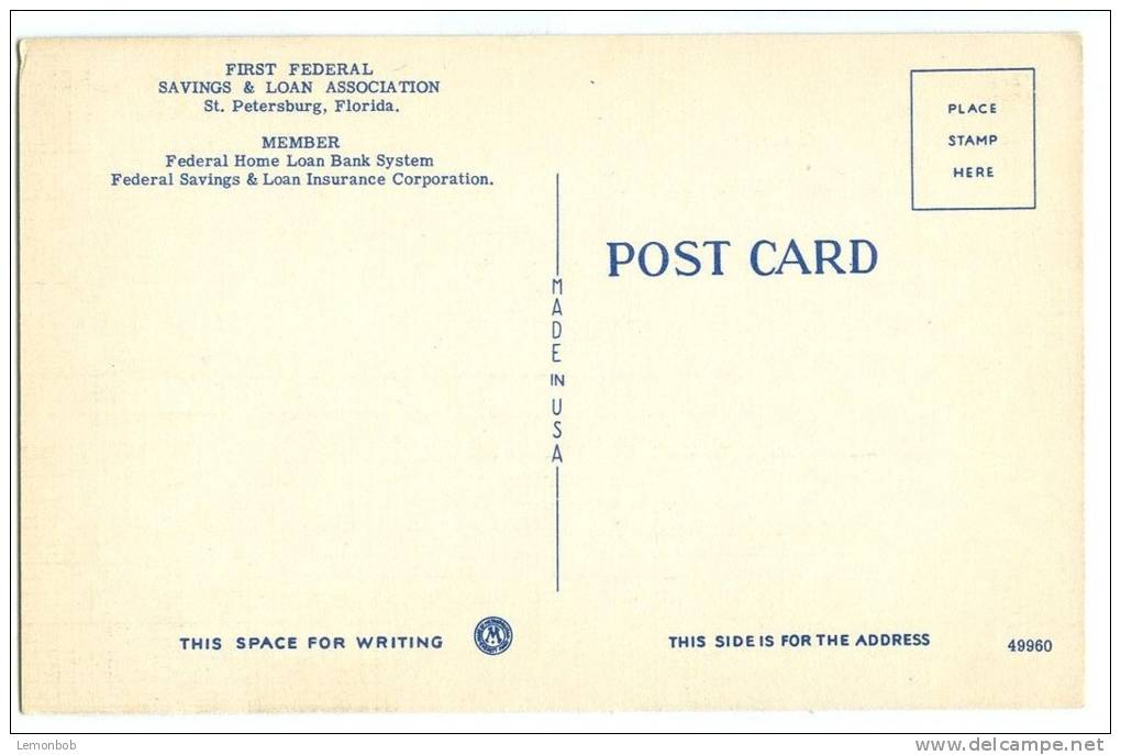 USA, First Federal Building, St. Petersburg, Florida,  Unused Linen Postcard [11540] - St Petersburg