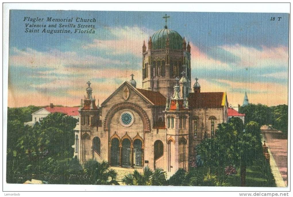 USA, Flagler Memorial Church, Valencia And Sevilla Streets, Saint Augustine, Florida, Unused Linen Postcard [11548] - St Augustine