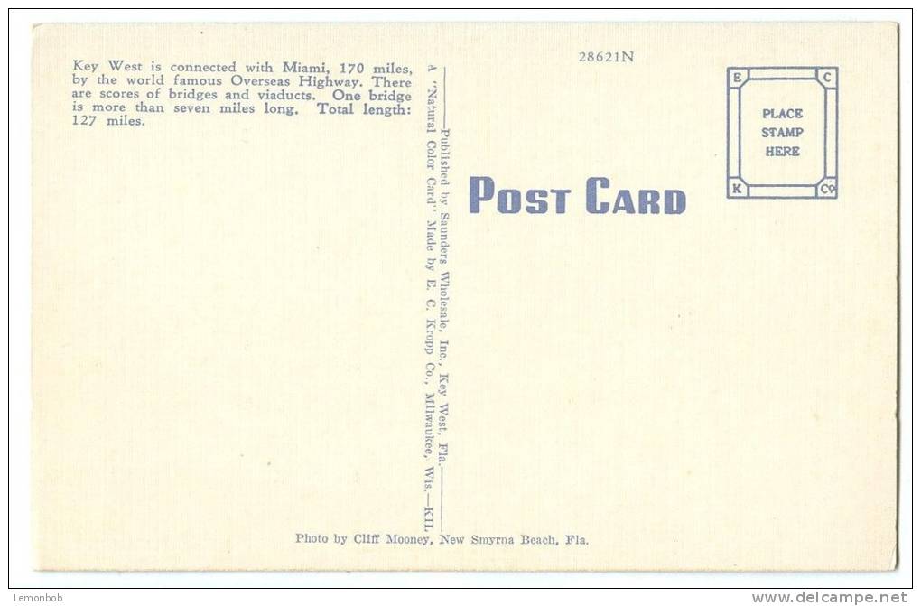 USA, Overseas Highway, Above Pigeon Key, Between Key West And Miami, Florida, Unused Postcard [11550] - Miami