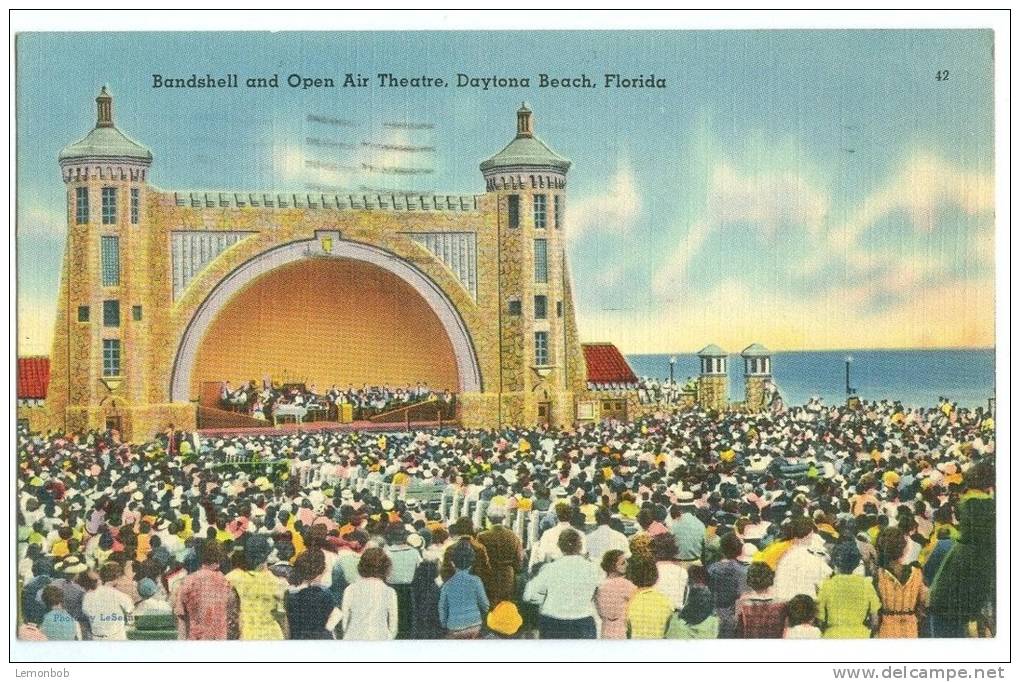 USA, Bandshell And Open Air Theatre, Daytona Beach, Florida, 1940 Used Linen Postcard [11553] - Daytona
