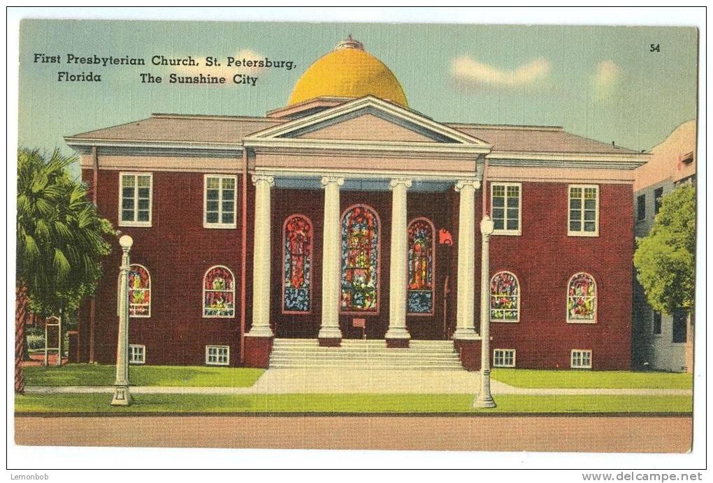 USA, First Presbyterian Church, St. Petersburg, Florida, The Sunshine City, Unused Linen Postcard [11561] - St Petersburg