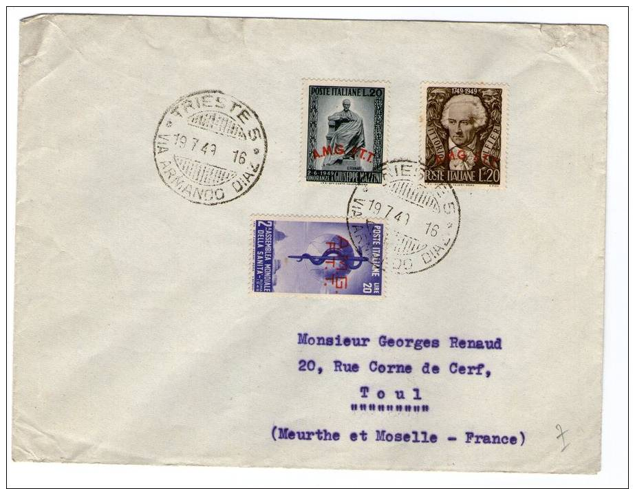 COURRIER DE 1949 TRIESTE - Marcophilie