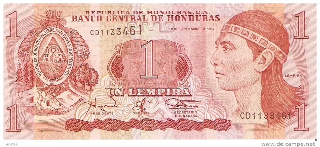 BILLETE DE HONDURAS DE 1 LEMPIRA AÑO 1997 (BANKNOTE) SIN CIRCULAR-UNCIRCULATED - Honduras