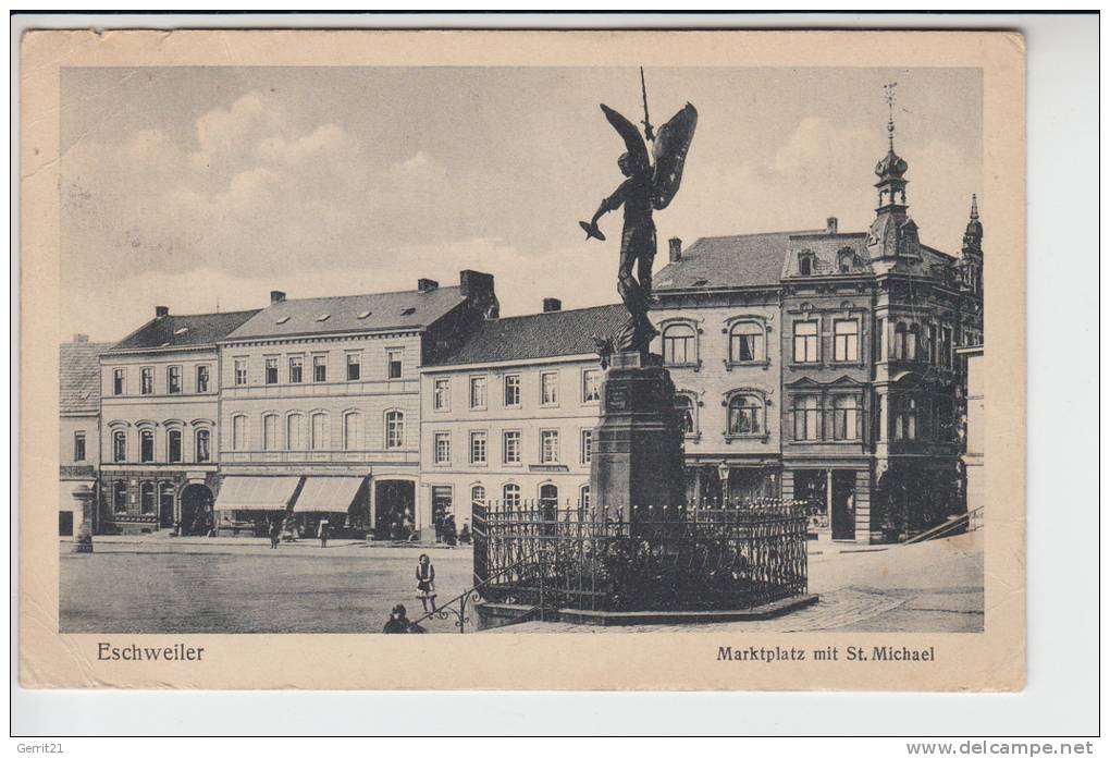 5180 ESCHWEILER, Marktplatz Mit St.Michael, 1919, Belg. Militärpost - Eschweiler