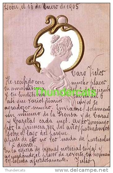 CPA EN RELIEF GAUFREE FEMME ART NOUVEAU ** EMBOSSED CARD ART NOUVEAU LADY MUCHA STYLE - Avant 1900