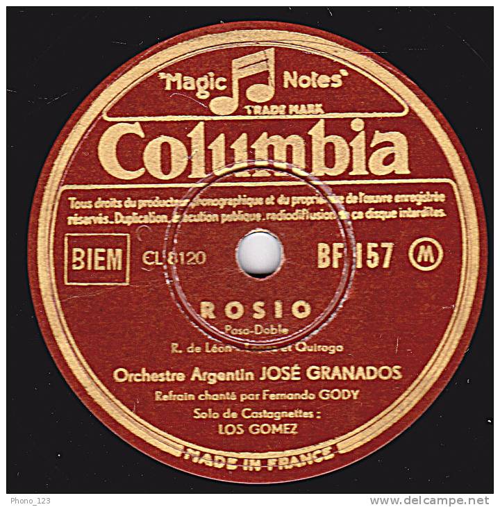 78 Tours - Columbia BF 157 - JOSE GRANADOS - ROSIO - PALABRAS - 78 Rpm - Schellackplatten