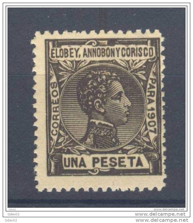 EAC45-L3511.Guinee . Guinea.ELOBEY,ANNOBON  Y CORISCO.Alfonso Xlll.1907 (Ed 45**) Sin Charnela.MAGNIFICO - Elobey, Annobon & Corisco