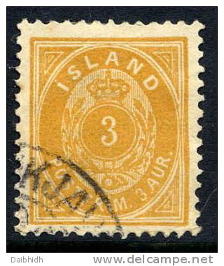 ICELAND 1897 3 Aurar Perforated 12½ Used.  Michel 12B - Used Stamps