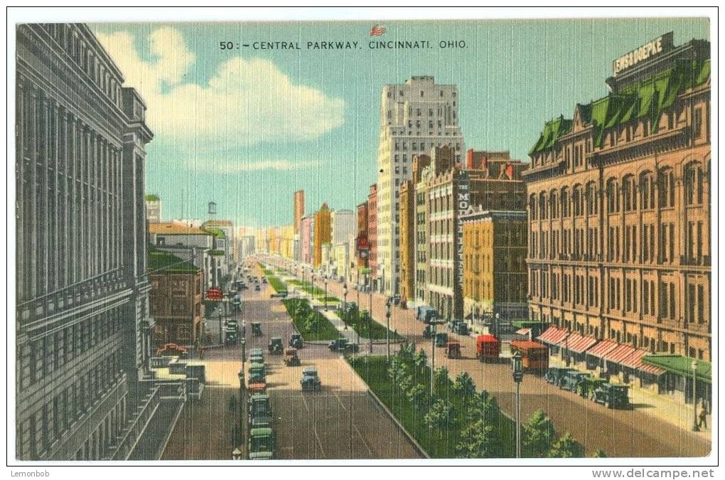 USA, Central Parkway, Cincinnati, Ohio, Unused Linen Postcard [11586] - Cincinnati