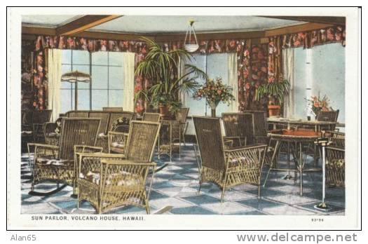 Big Island HI Hawaii, Volcano House Hotel, Sun Parlor Interior View, C1910s/20s Vintage Postcard - Big Island Of Hawaii