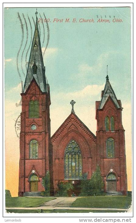 USA, First M.E. Church, Akron, Ohio, 1912 Used Postcard [11590] - Akron