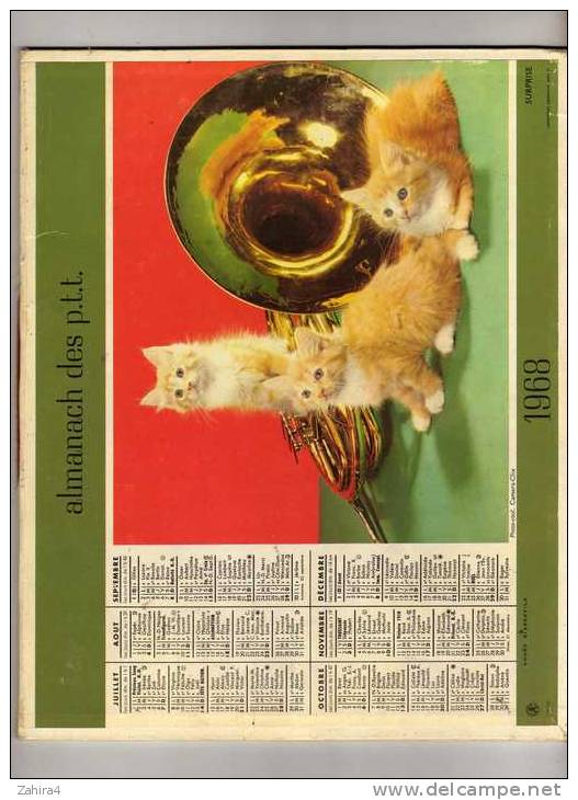 Almanach Des P.T.T. - Tarn Et Garonne) - Chiens (Fox) - Chatons - Instrument Musique (Cors D'harmonie) -  1968 - Tamaño Grande : 1961-70