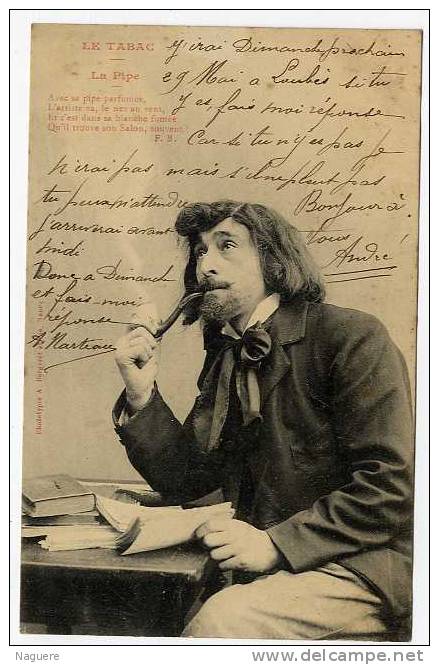 LE TABAC   LA PIPE   CARTE POSTALE EDITION VERS 1900 - Tabaksdozen (leeg)