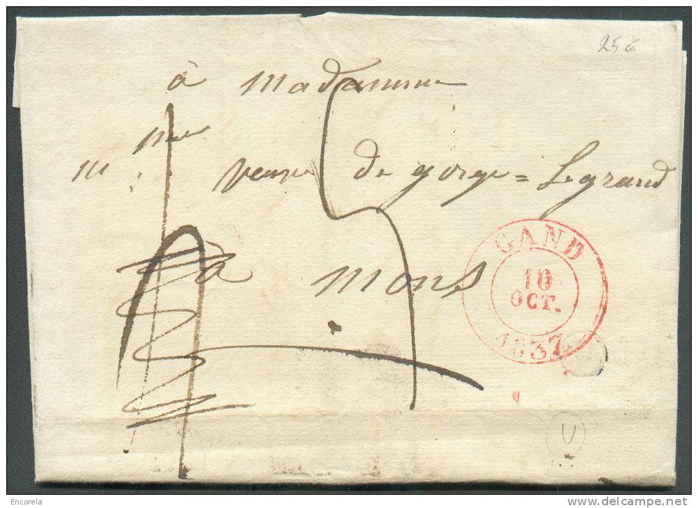 LAC De GAND Le 16 Octobre 1837 + Boîte U De DESTELBERGEN  Vers Mons; Port De 4 Décimes Retaxé à 5 Décimes.   8039 - 1830-1849 (Belgique Indépendante)