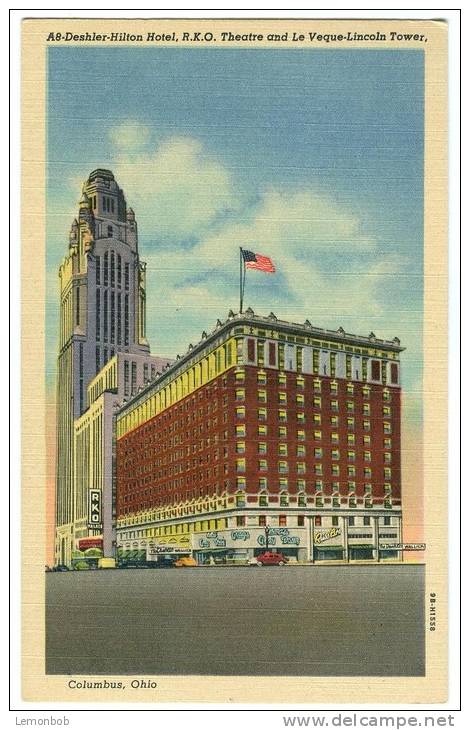 USA, Deshler-Hilton, RKO. Theatre, And Le Veque-Lincoln Tower, Columbus, Ohio, Unused Linen Postcard [11602] - Columbus