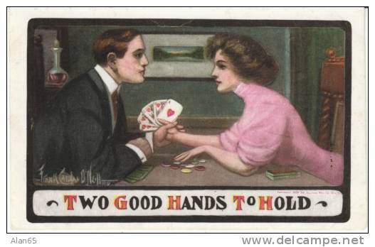 O'Neill Artist Signed, 'Two Good Hands To Hold' Playing Cards, Romance, C1900s Vintage Postcard - Playing Cards