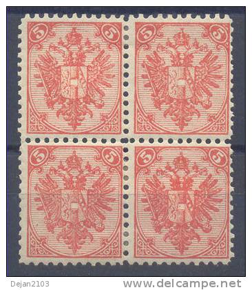 Bosnia & Hercegovina Austria Occupation 5 Kr Block Of Four 1st Board Perforation 10 1/2 1876 MH * - Neufs