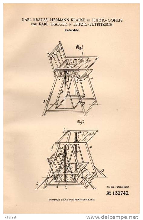 Original Patentschrift - Kinderstuhl , Schaukel , 1901 , K. Krause In Leipzig - Gohlis Und Eutritzsch !!! - Other Plans