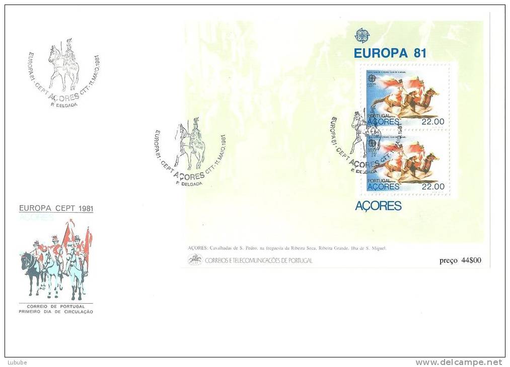 FDC  "Europa Cept"  (Block: Cavalhada De S.Pedro)        1981 - Azores