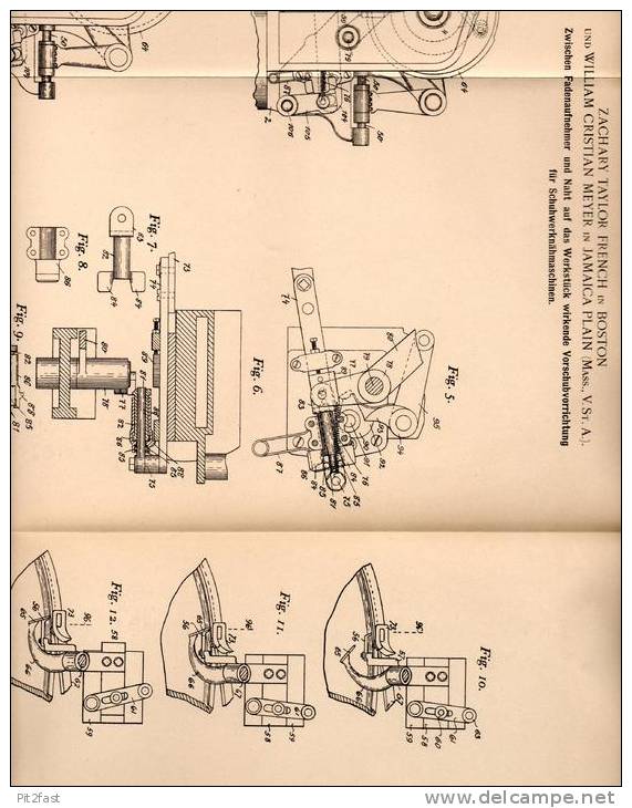 Original Patentschrift - W. Meyer In Jamaica Plain Und Boston , 1900 , Schuhwerk - Nähmaschine , Schuhe , Schuhmacher !! - Tools