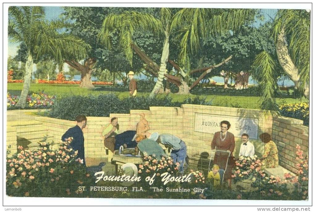 USA, Fountain Of Youth, St. Petersburg, Florida, Unused Linen Postcard [11612] - St Petersburg