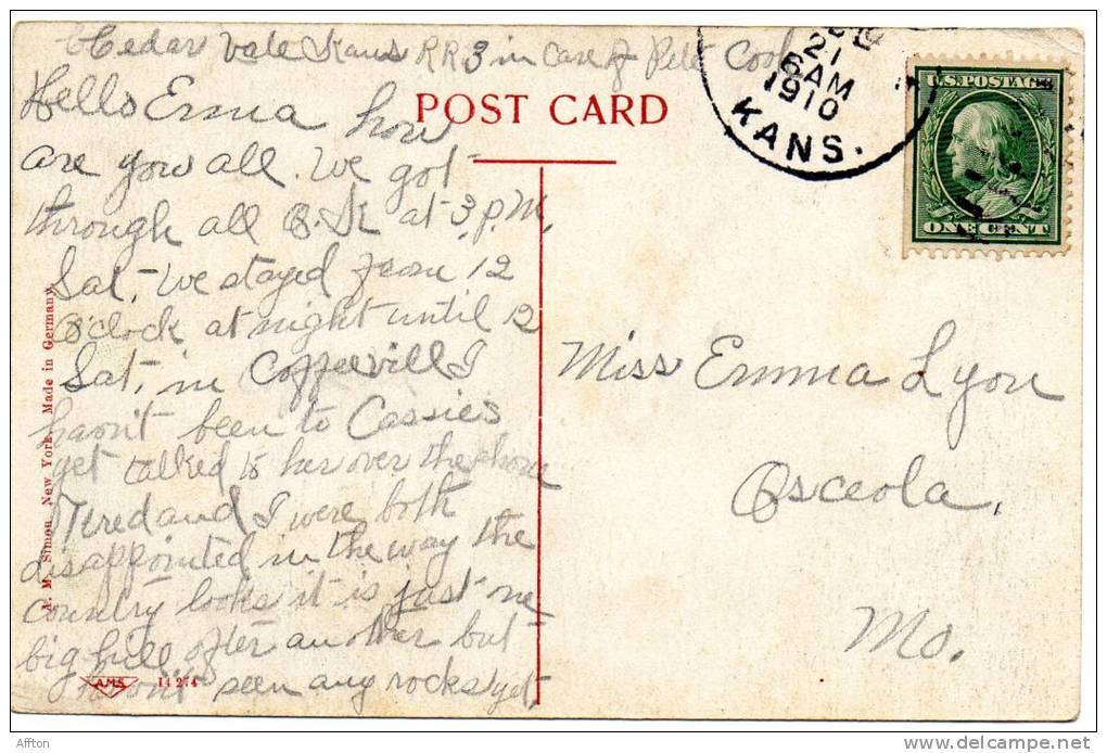 Cedar Vale Kansas 1910 Postcard - Sonstige & Ohne Zuordnung