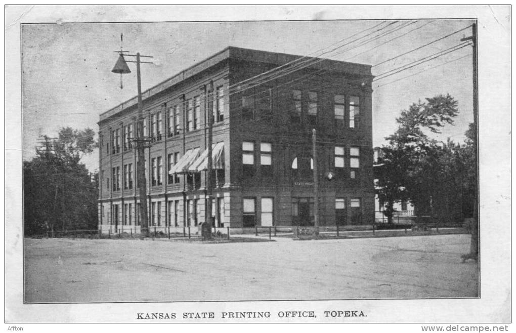 Topeka Kansas State Printing Office 1910 Postcard - Topeka