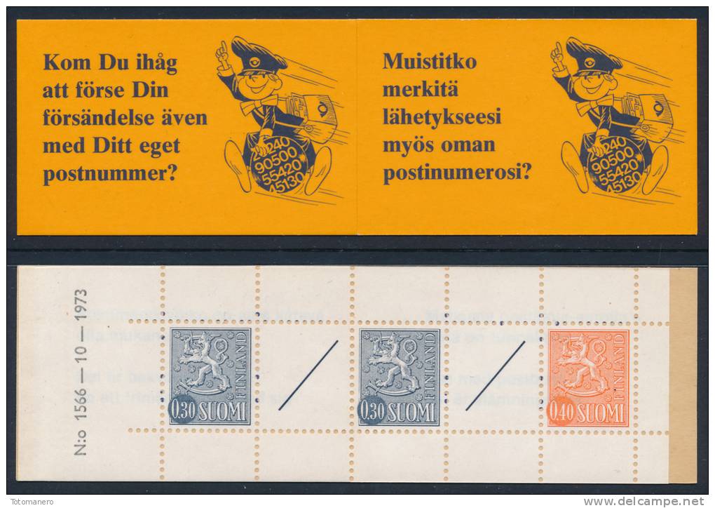 FINLAND/Finnland 1973 Coat Of Arms Lion, Slot Machine Booklet HA6**(1566) - Carnets