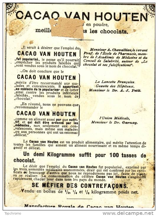 CHROMO Cacao Van Houten Enfant Potelé Jeu Jouets Trompette Sabre Emargée - Van Houten
