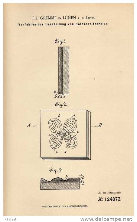 Original Patentschrift - Th. Gremme In Lünen A.d. Lippe , 1900 , Holz - Schnitzerei , Holzschnitzerei !!! - Madera