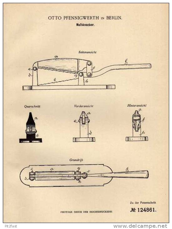 Original Patentschrift - Nußknacker , 1901 , O. Pfennigwerth In Berlin , Nussknacker , Nüsse !!! - Sonstige & Ohne Zuordnung