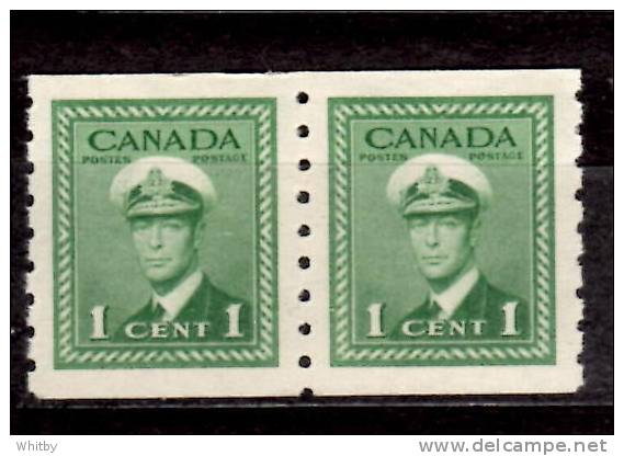 Canada 1943 1 Cent  King George VI War Coil Issue  #263  Pair - Ungebraucht